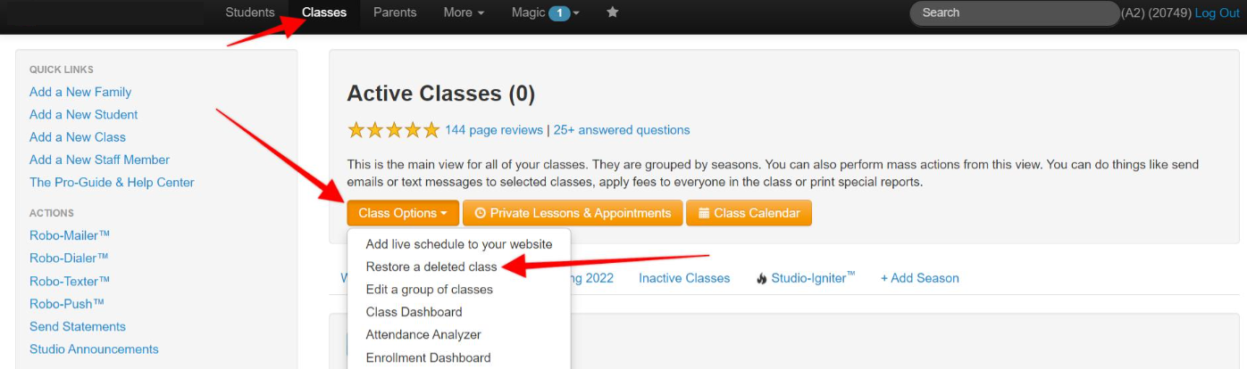 Class management dashboard interface.