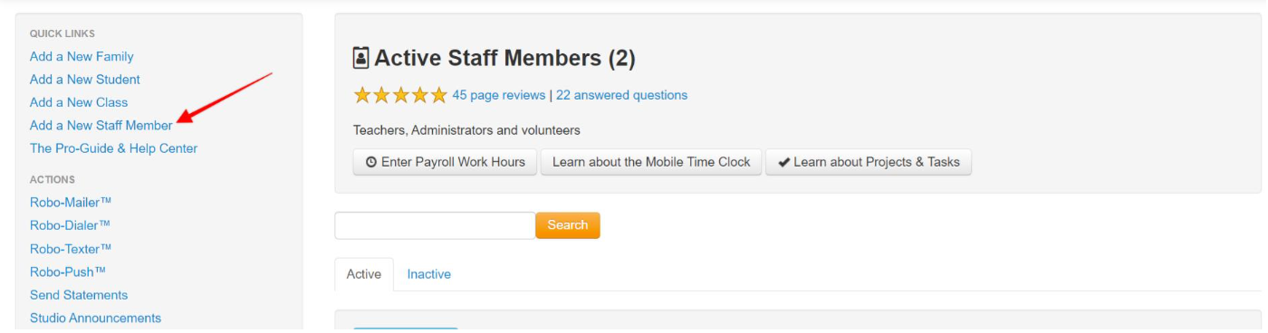 Add a New Staff Member" link highlighted.