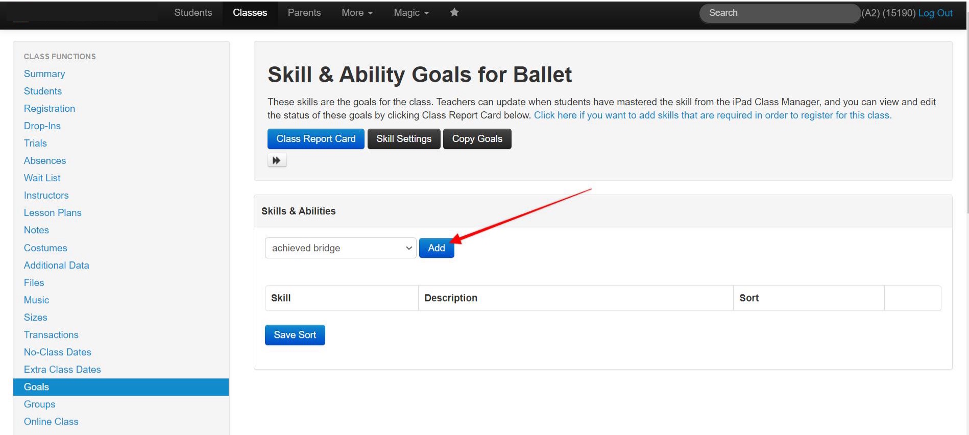 Skill & Ability Goals for Ballet page