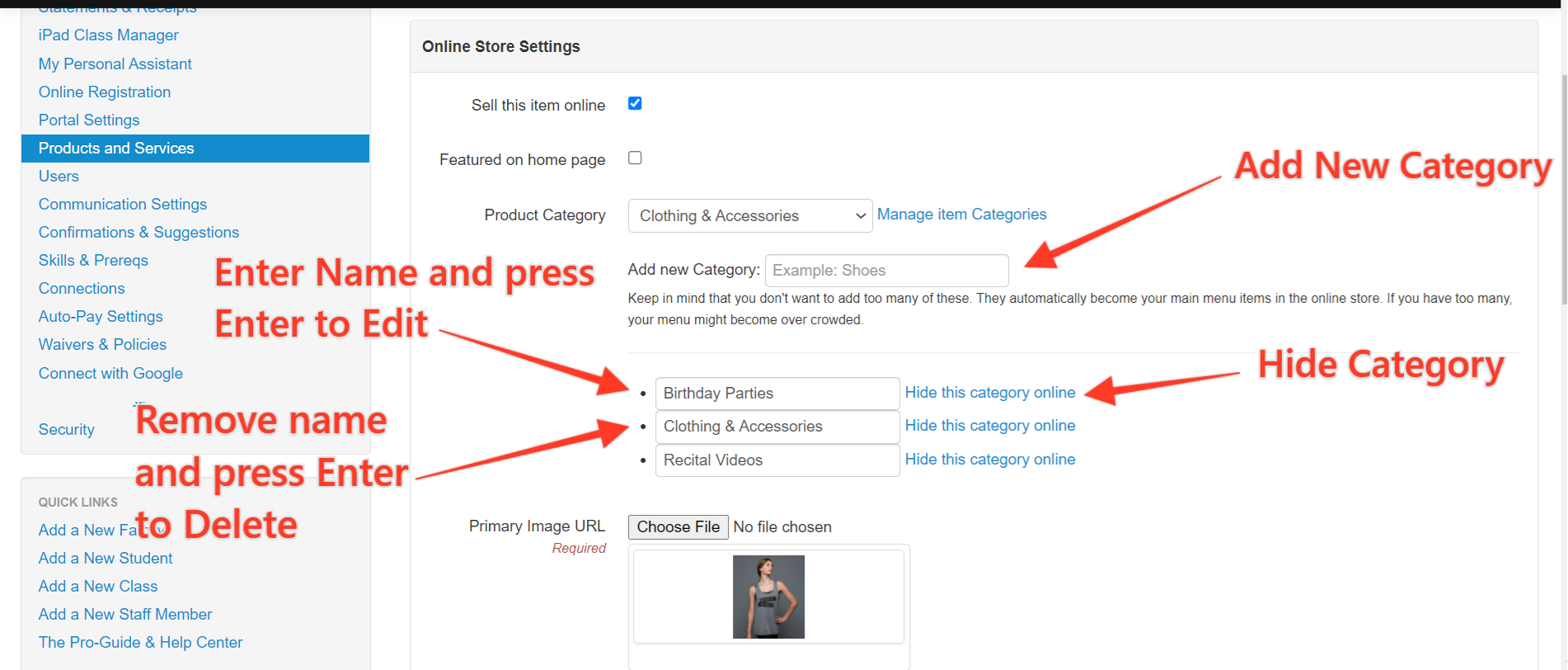 Online store settings interface screenshot.