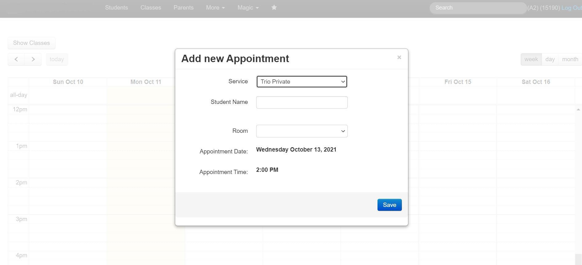Add new appointment form on calendar.
