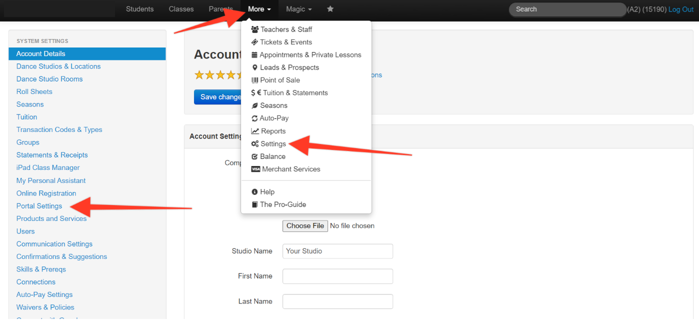 Account settings menu with navigation options.