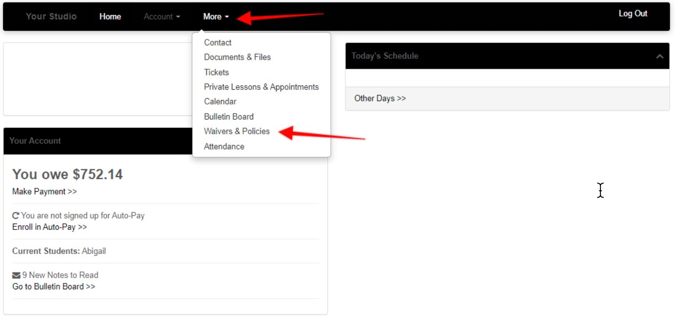 Dropdown menu with account balance details.