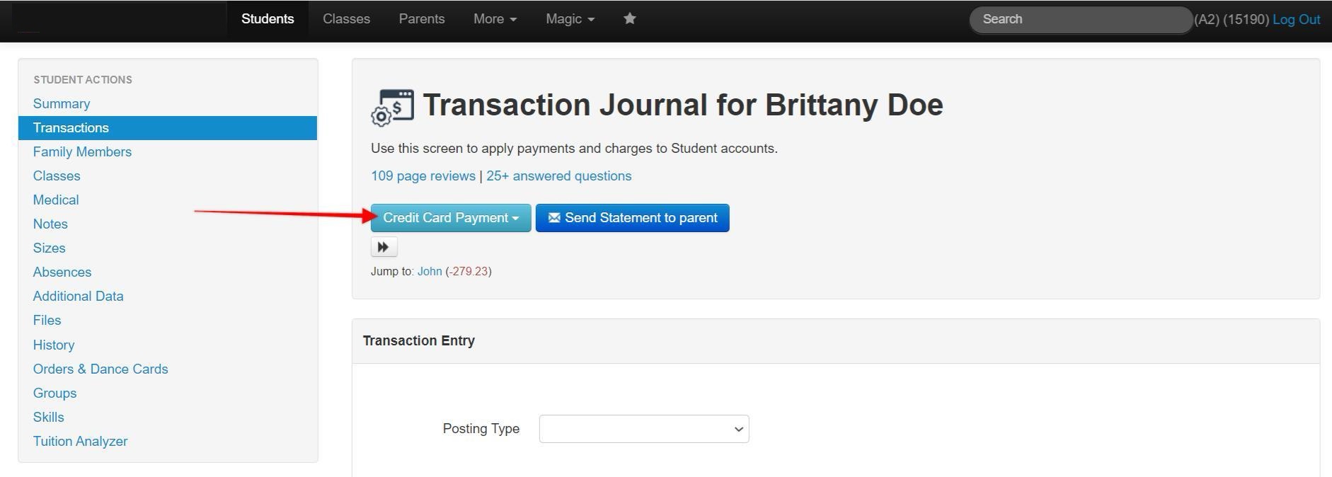 Transaction journal interface screenshot