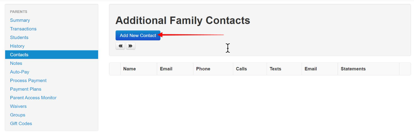 Add New Contact button on family contacts page.