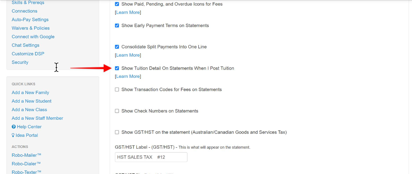 Show Tuition Detail" checkbox selected.