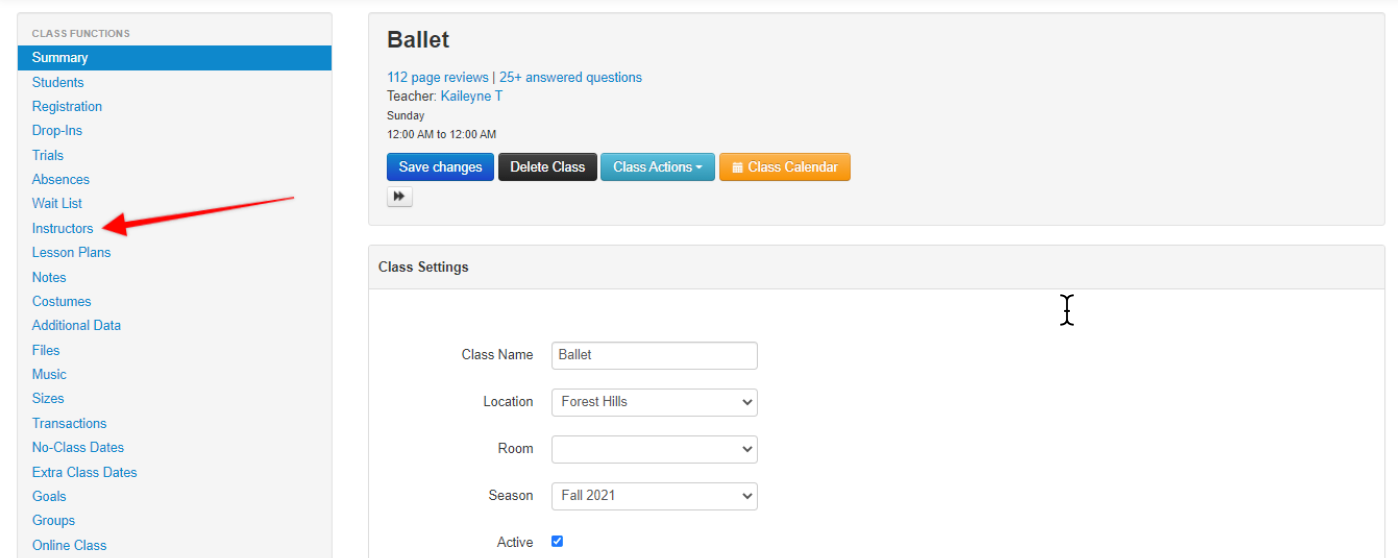 Class management interface screenshot.