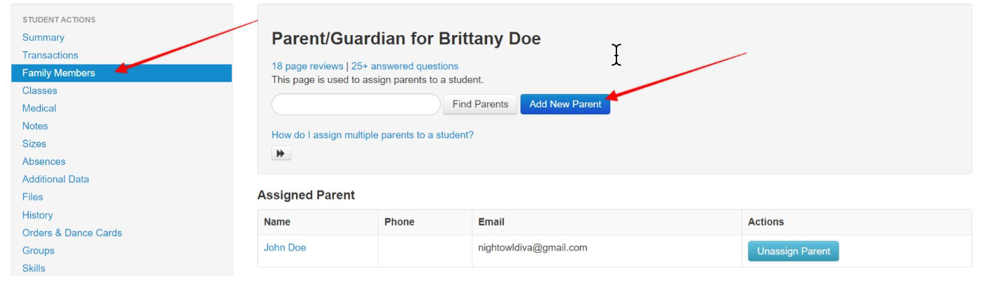 Parent/Guardian assignment interface screenshot.