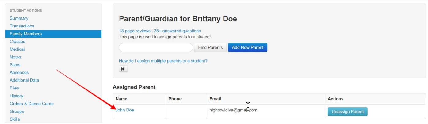 Parent/Guardian assignment interface screenshot.