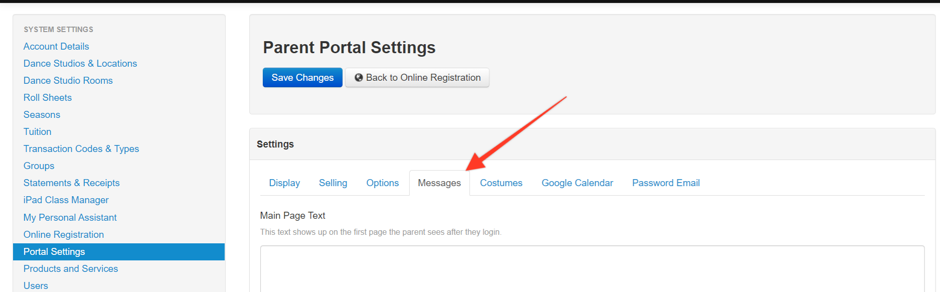 Parent Portal Settings page interface