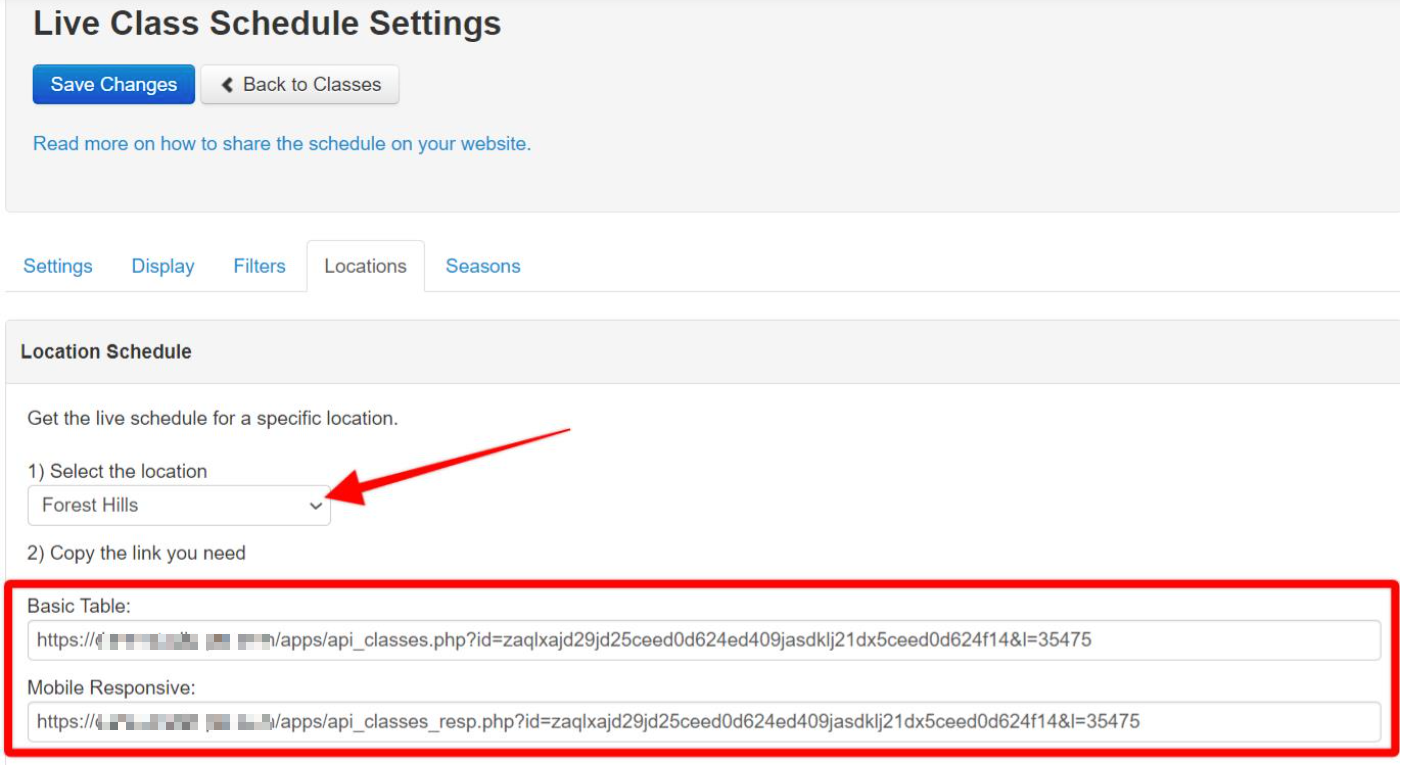 Live Class Schedule Settings page