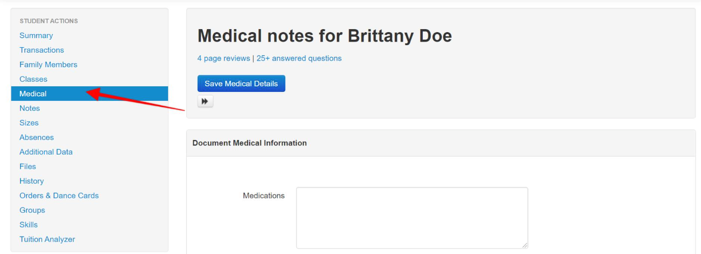 Medical notes interface screen.