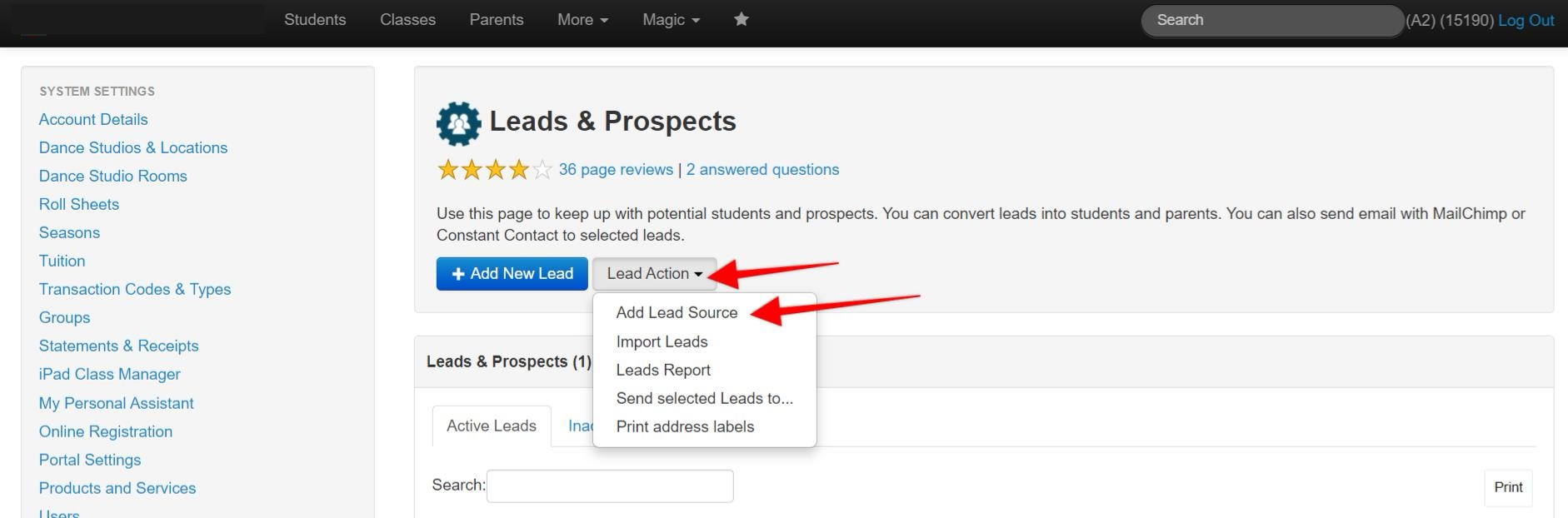 Leads & Prospects management interface