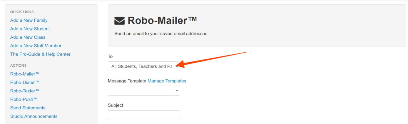 Robo-Mailer email interface with options