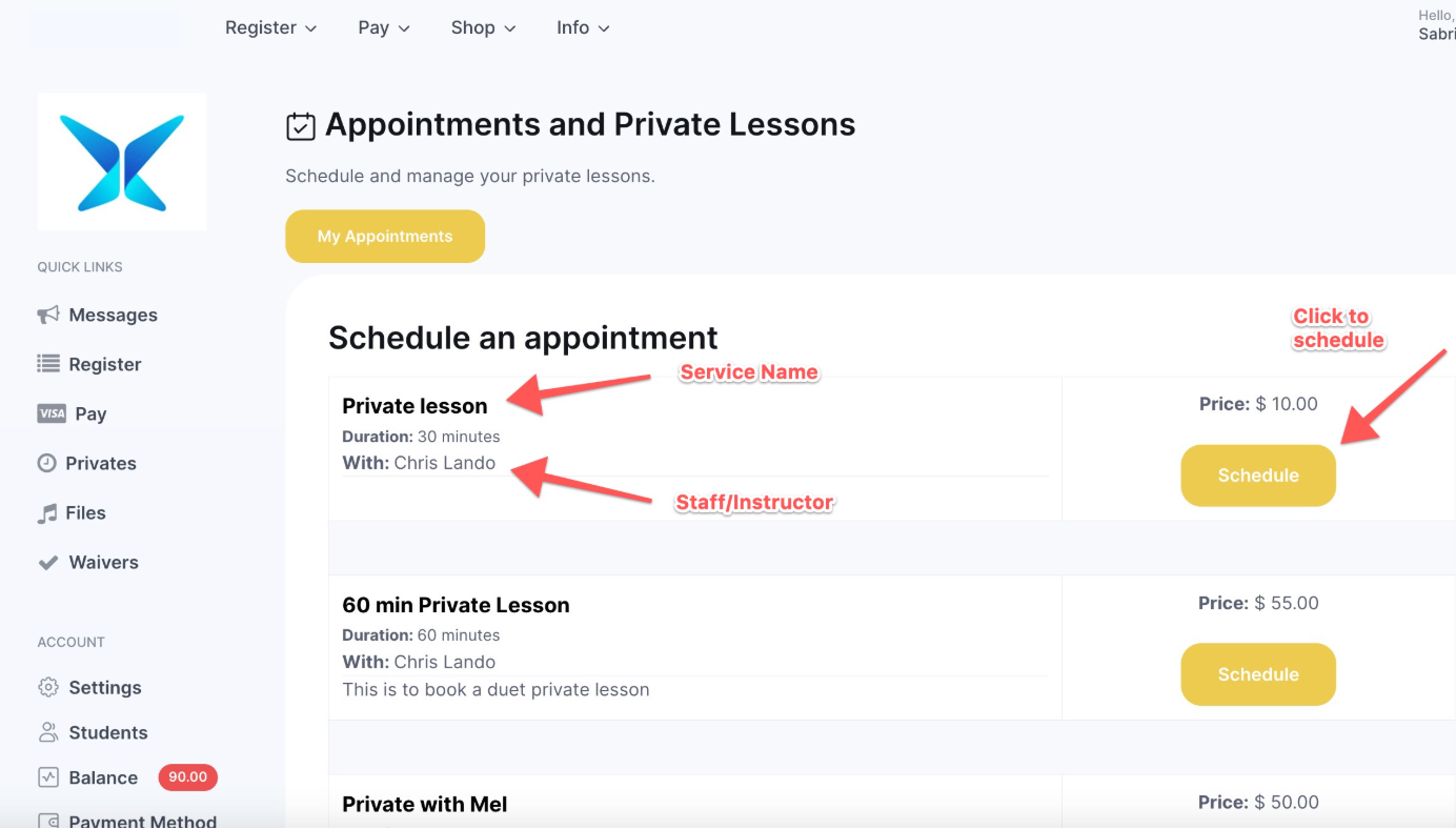Schedule a private lesson online.