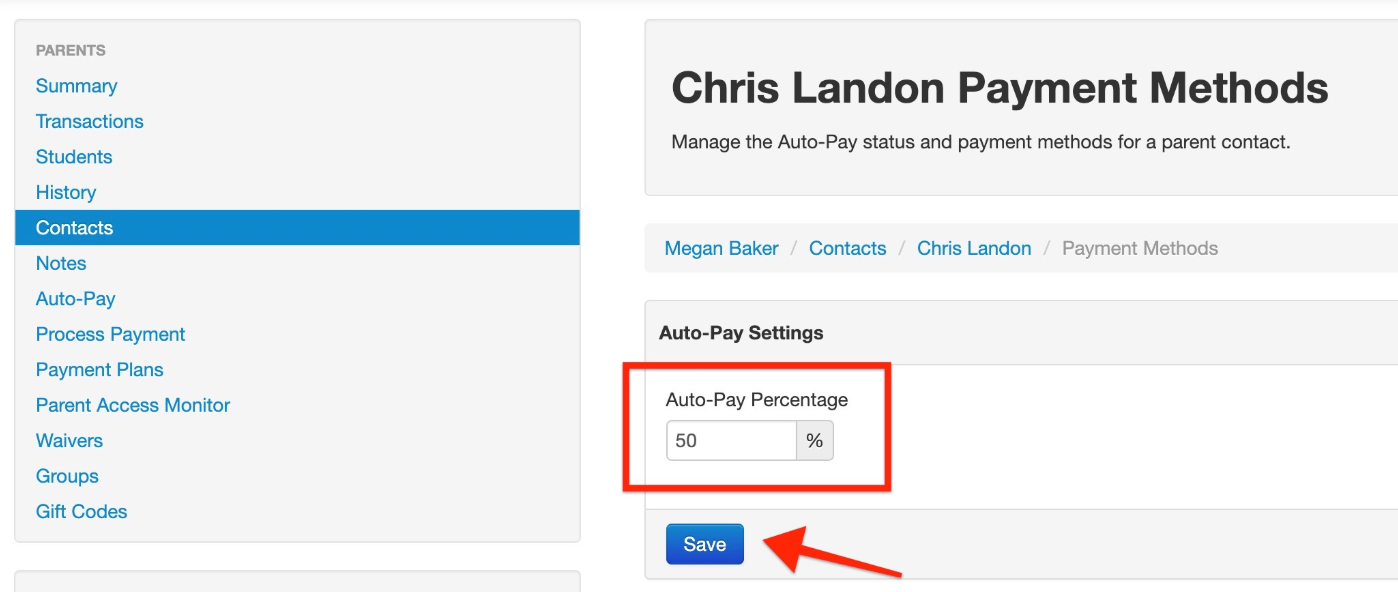 Auto-Pay settings with save button highlighted.