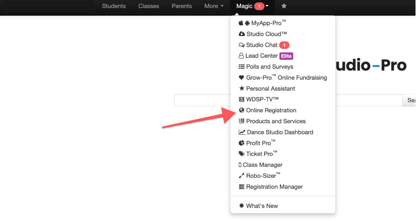 Dropdown menu with various options highlighted.