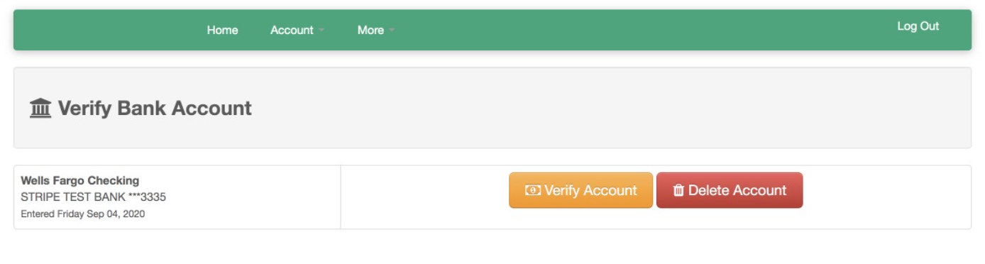 Bank account verification page interface.