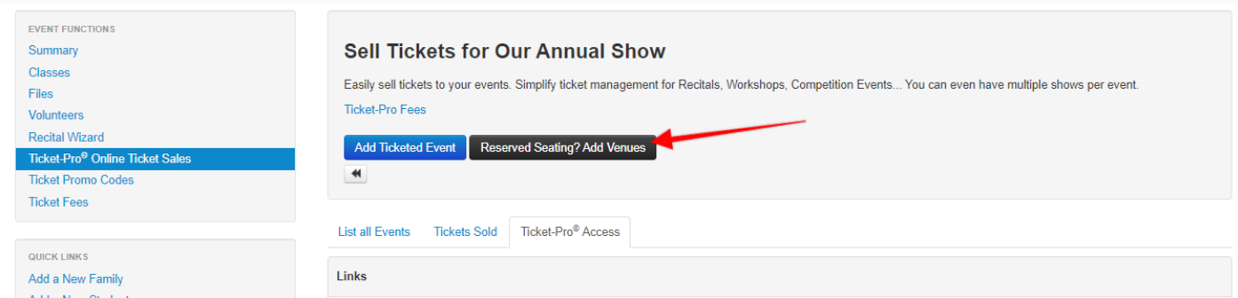 Reserved Seating Button on Event Ticketing Page