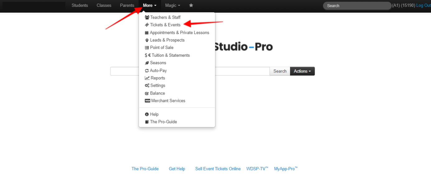 Home Page with More Dropdown Menu