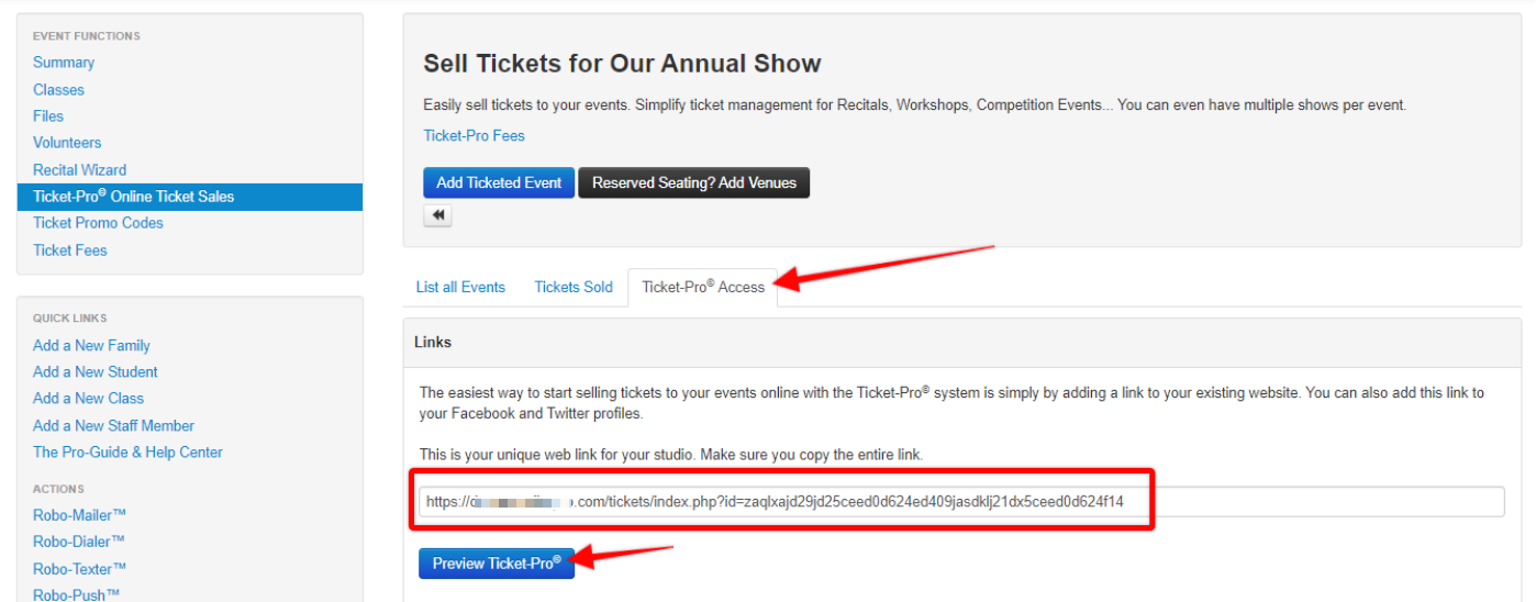 Ticket-Pro Access Tab