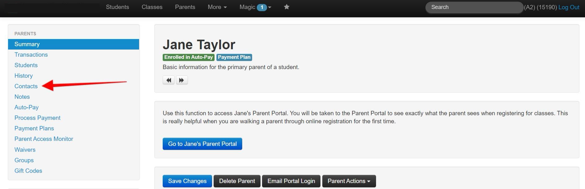 Example Studio Pro Parent Summary page.