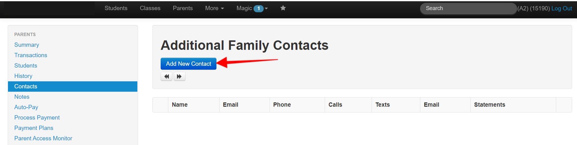Studio Pro Parent Contact page.
