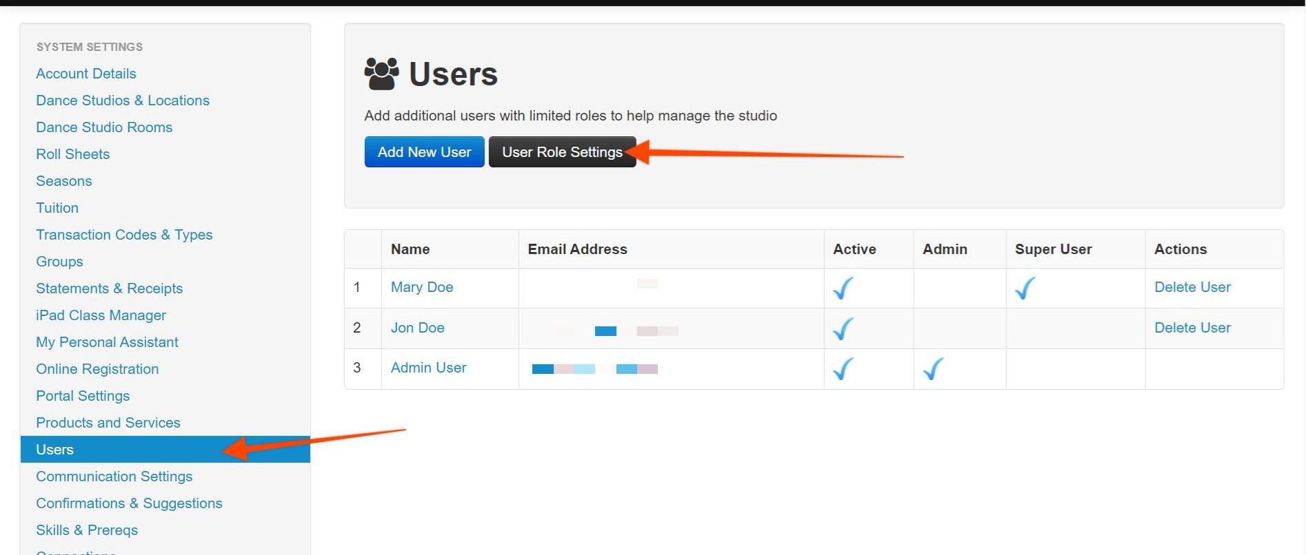 User management interface with role settings.