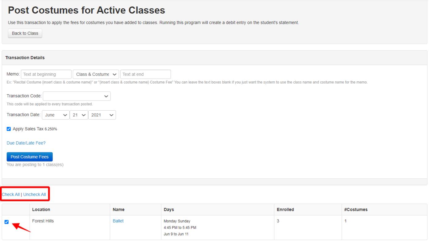 Post Costumes for Active Classes interface