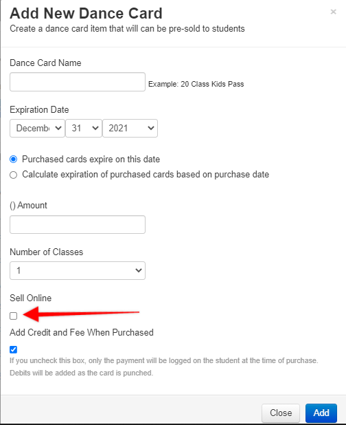 Add New Dance Card Form.