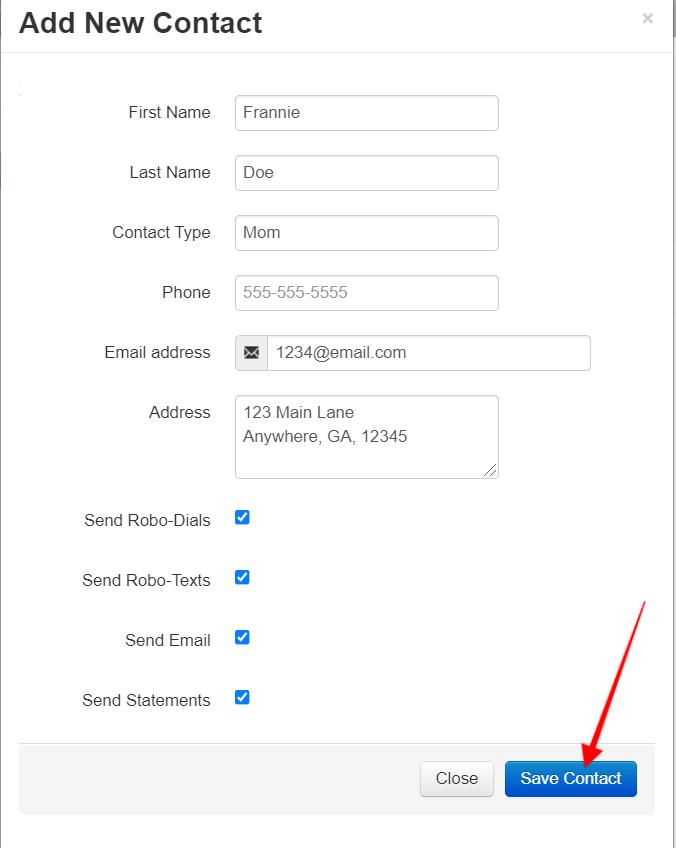 Add New Contact Page.