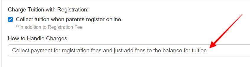 Checkbox for tuition collection with registration.