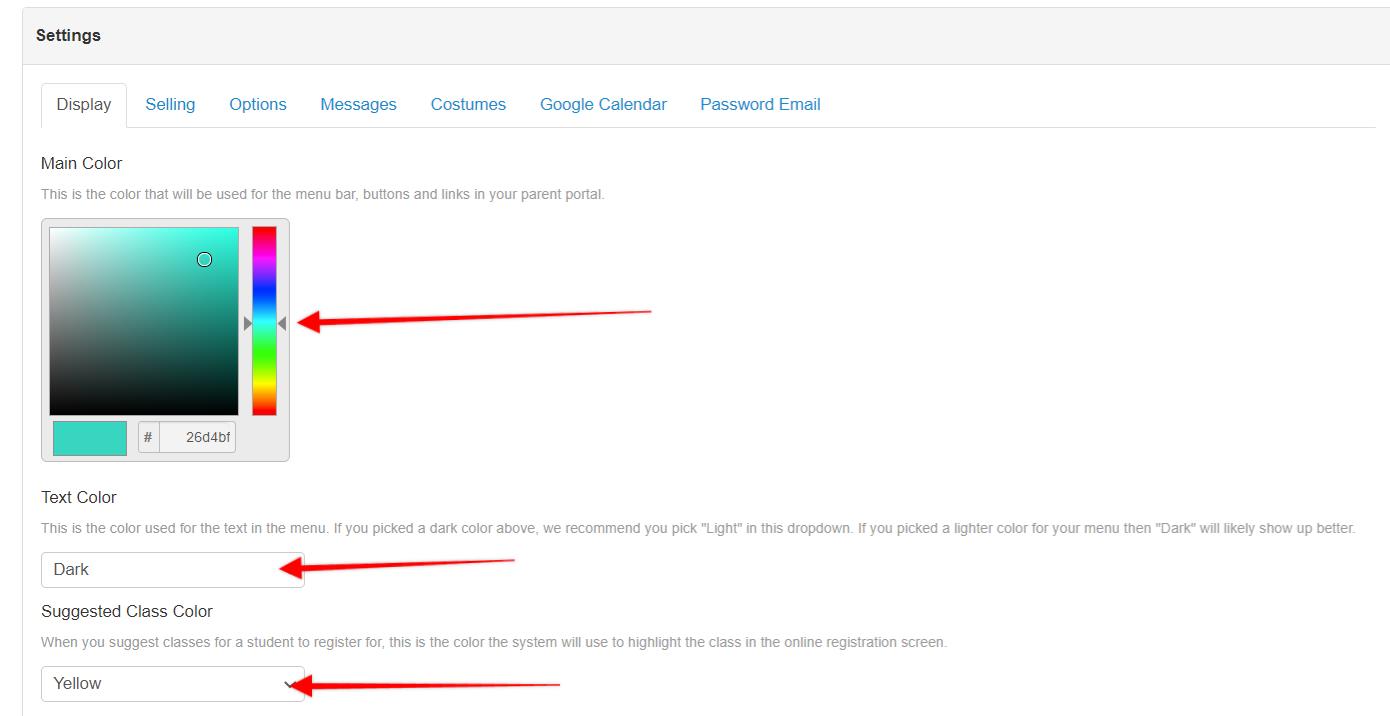 Color settings interface with options.