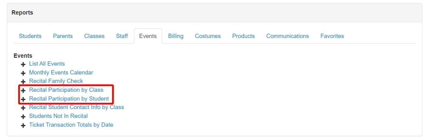 Events tab in Reports page.