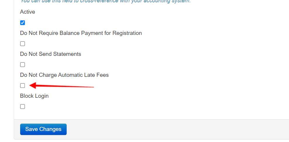 Checkbox options with red arrow pointing