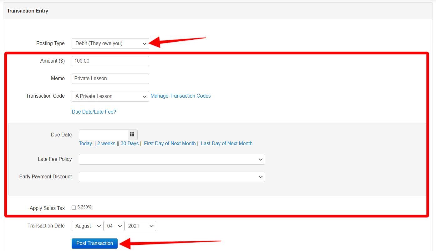 Transaction entry page