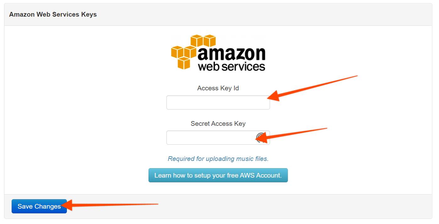 Amazon Web Services key input form
