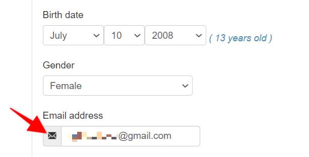 Form with birth date, gender, and email fields.