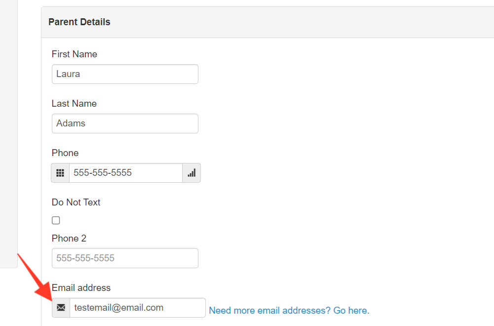 Form with contact details fields