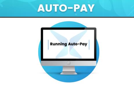 Computer screen with 'Running Auto-Pay' text.