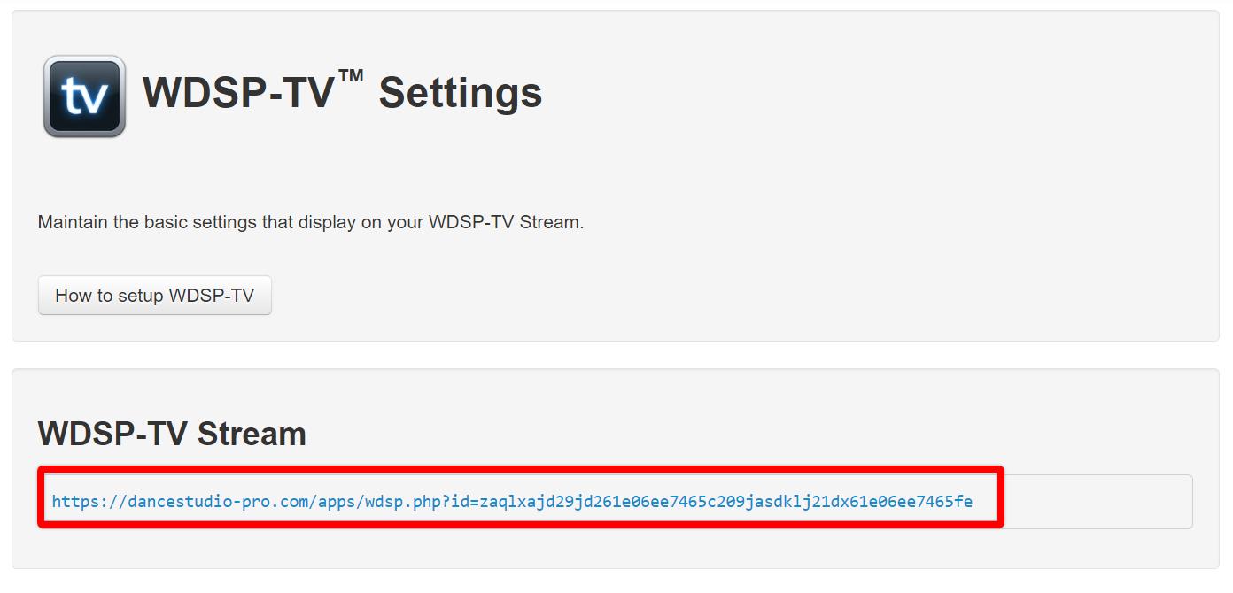 WDSP-TV settings page with stream URL
